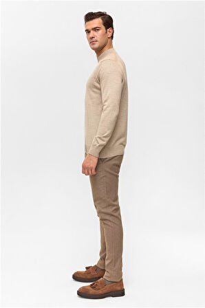 Bej Regular Düz Yarım Balıkçı Yaka Triko