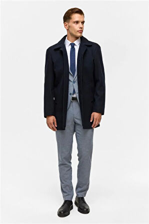 Lacivert Regular Düz Bebe Yaka Kaban