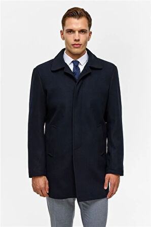 Lacivert Regular Düz Bebe Yaka Kaban