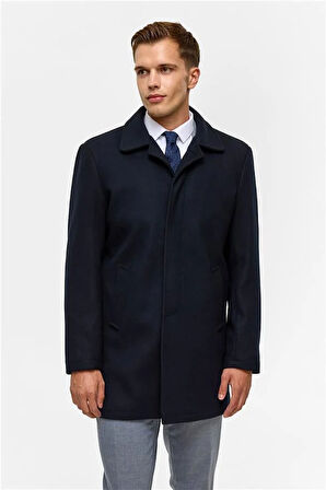 Lacivert Regular Düz Bebe Yaka Kaban