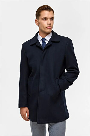 Lacivert Regular Düz Bebe Yaka Kaban