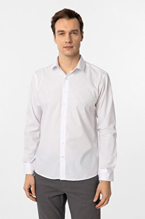 Beyaz Slim Düz Klasik Yaka Gömlek