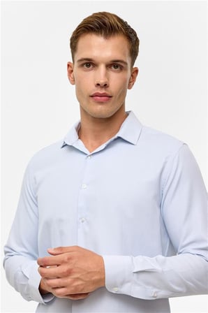 Gri Slim Klasik Yaka Cepsiz Casual Gömlek