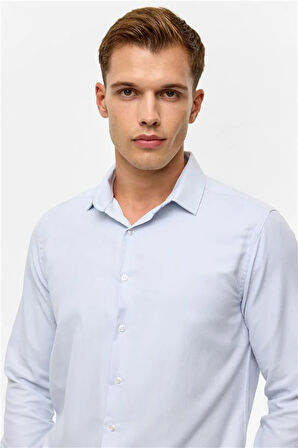 Gri Slim Baskılı Klasik Yaka Gömlek