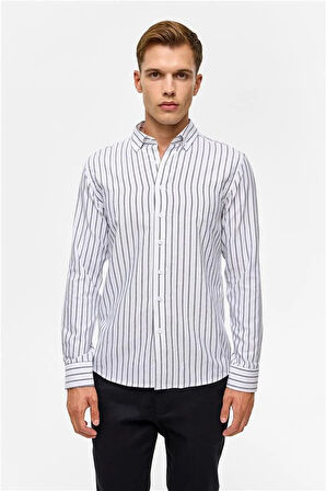 Siyah Slim Düz Düğmeli Yaka Gömlek