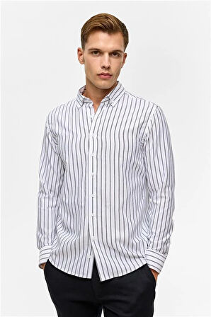 Siyah Slim Düz Düğmeli Yaka Gömlek