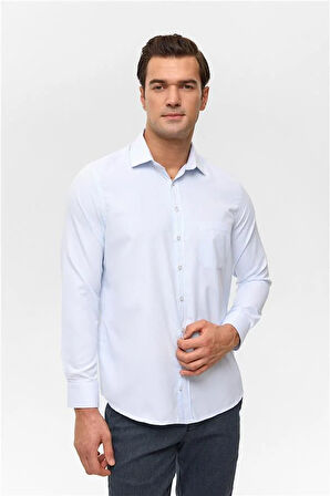Buz Mavi Regular Desenli Klasik Yaka Gömlek