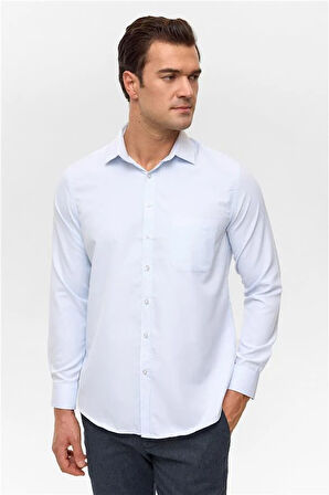 Buz Mavi Regular Desenli Klasik Yaka Gömlek