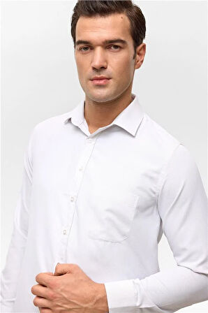 Ekru Regular Desenli Klasik Yaka Gömlek