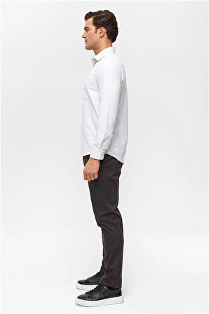 Ekru Regular Desenli Klasik Yaka Gömlek