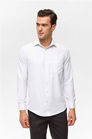 Ekru Regular Desenli Klasik Yaka Gömlek