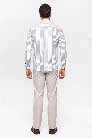 Lacivert Regular Çizgili Klasik Yaka Gömlek