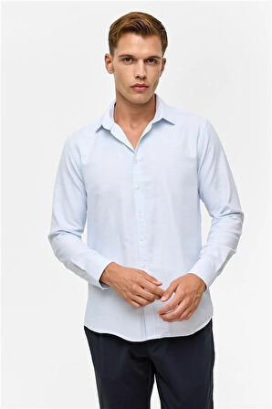 Buz Mavi Slim Desenli Klasik Yaka Gömlek