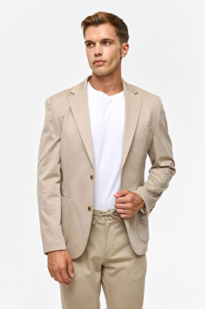 Bej Slim Düz Mono Yaka 6 Drop Takım Elbise