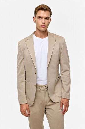 Bej Slim Düz Mono Yaka 6 Drop Takım Elbise