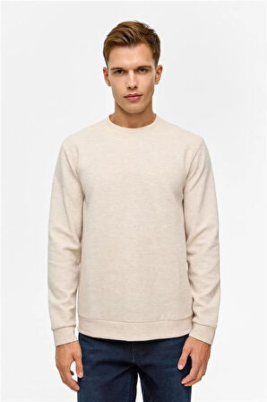 Bej Regular Düz Bisiklet Yaka Sweatshirt