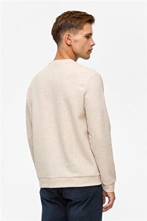 Bej Regular Düz Bisiklet Yaka Sweatshirt