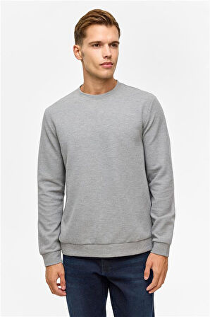 Gri Regular Düz Bisiklet Yaka Sweatshirt