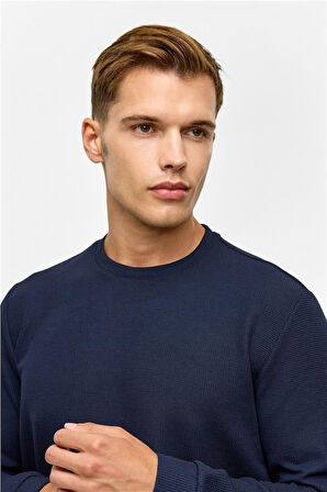 Lacivert Regular Düz Bisiklet Yaka Sweatshirt