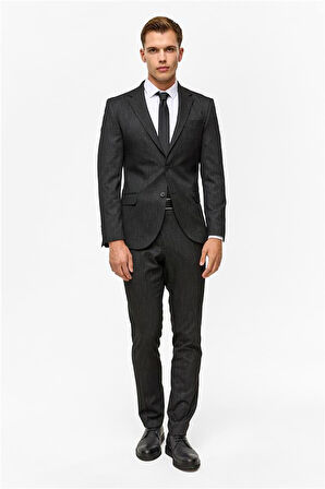 Siyah Slim Desenli Mono Yaka 6 Drop Takım Elbise