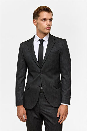 Siyah Slim Desenli Mono Yaka 6 Drop Takım Elbise