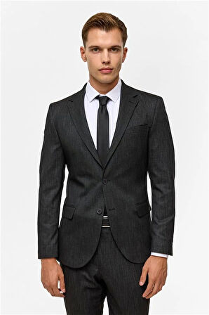 Siyah Slim Desenli Mono Yaka 6 Drop Takım Elbise