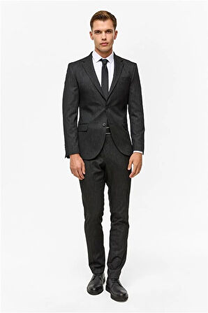 Siyah Slim Desenli Mono Yaka 6 Drop Takım Elbise