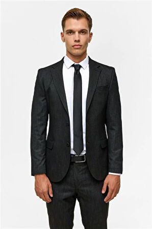 Siyah Slim Desenli Mono Yaka 6 Drop Takım Elbise