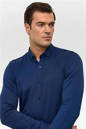 Slim Armürlü Düğmeli Yaka Gömlek