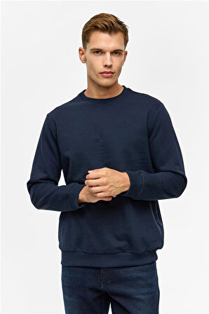 Lacivert  Regular Düz Bisiklet Yaka Sweatshirt