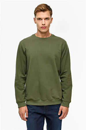 Regular Düz Bisiklet Yaka Sweatshirt