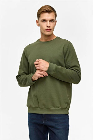 Regular Düz Bisiklet Yaka Sweatshirt