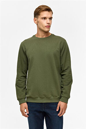 Regular Düz Bisiklet Yaka Sweatshirt