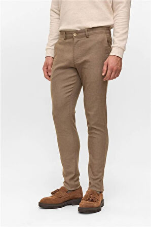 Bej Slim Armürlü Pantolon