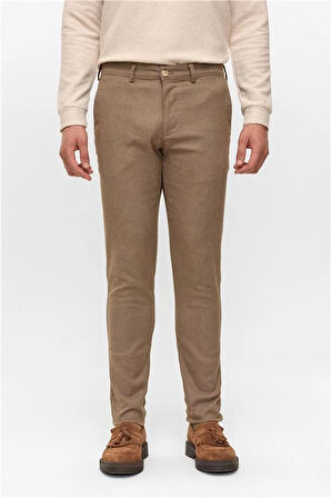 Bej Slim Armürlü Pantolon