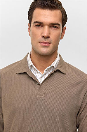 Regular Düz Polo Yaka Sweatshirt