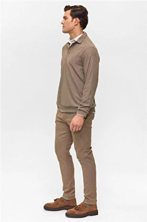 Regular Düz Polo Yaka Sweatshirt