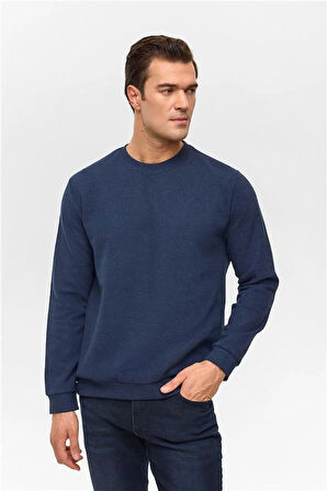 Lacivert Regular Düz Bisiklet Yaka Sweatshirt