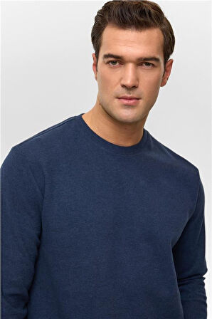 Lacivert Regular Düz Bisiklet Yaka Sweatshirt