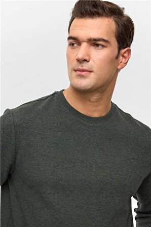 Haki Regular Düz Bisiklet Yaka Sweatshirt