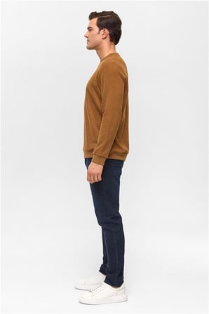 Koyu Kahve Regular Düz Bisiklet Yaka Sweatshirt