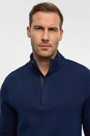 Lacivert Regular Düz Fermuarlı Polo Yaka Sweatshirt