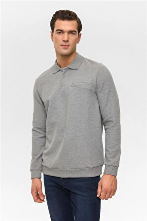 Bej Regular Armürlü Polo Yaka Sweatshirt