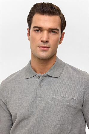 Bej Regular Armürlü Polo Yaka Sweatshirt