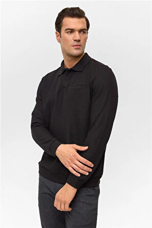 Regular Düz Polo Yaka Sweatshirt