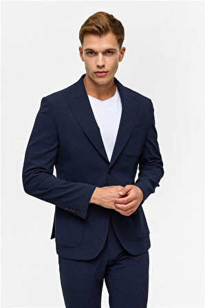 Lacivert Slim Desenli Sivri Yaka 6 Drop Jogger Pantolon