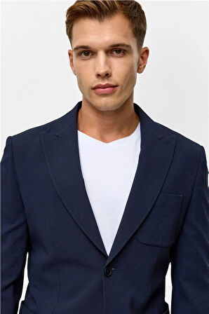 Lacivert Slim Desenli Sivri Yaka 6 Drop Jogger Pantolon