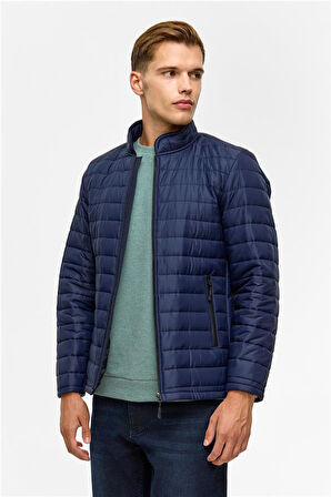 Lacivert Slim Kapitone Mont