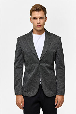 Siyah Slim Desenli Mono Yaka 6 Drop Ceket