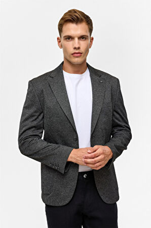 Siyah Slim Desenli Mono Yaka 6 Drop Ceket